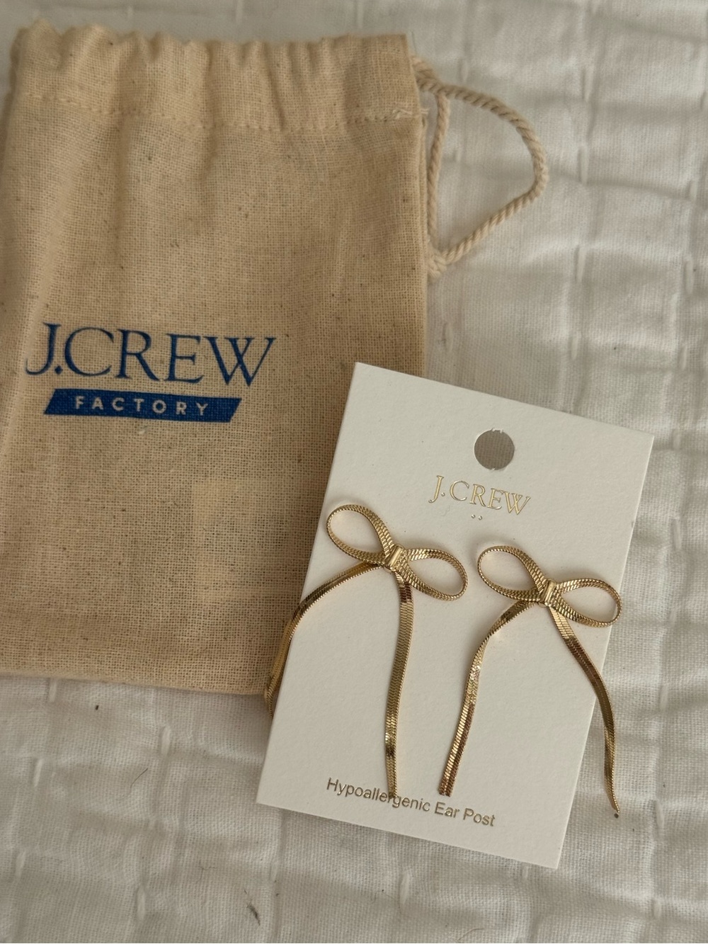 J. Crew Gold Ribbon Bow Drop Earrings